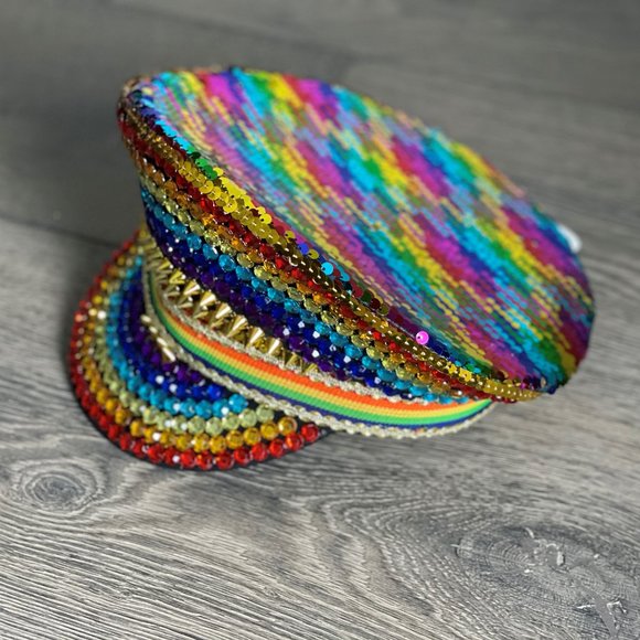 RAINBOW PRIDE SEQUIN CAPTAIN HAT - NWT! - Picture 5 of 16